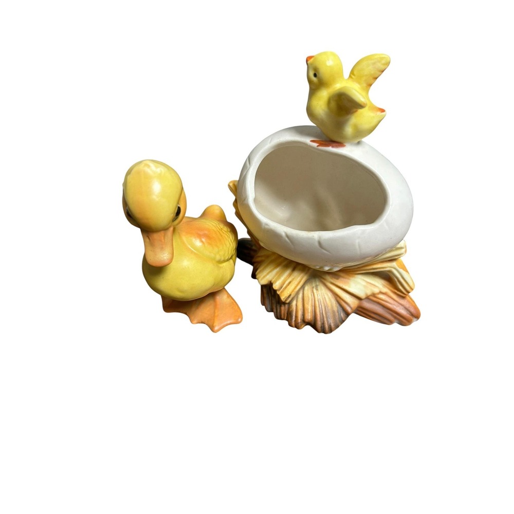 Vintage Lefton Duck and Chick Egg Planter Set Ceramic Easter Nest, Lefton Japan